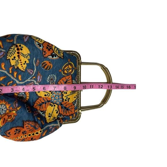 Floral tote Clutch bag purse FLORAL Blue Gold Tone - Picture 7 of 10